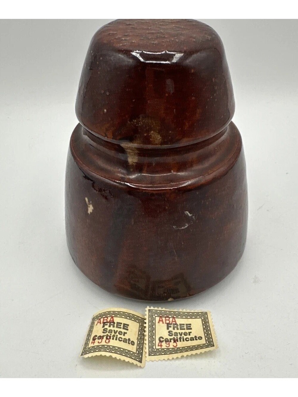 Vintage 1960s Brown Ceramic Insulator With Two Savers Certificate Light